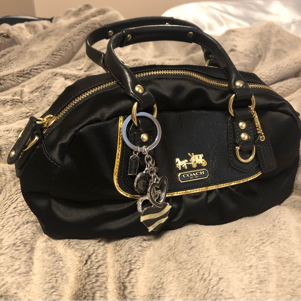Coach black satin and gold mini handbag *FREE coach keychain!